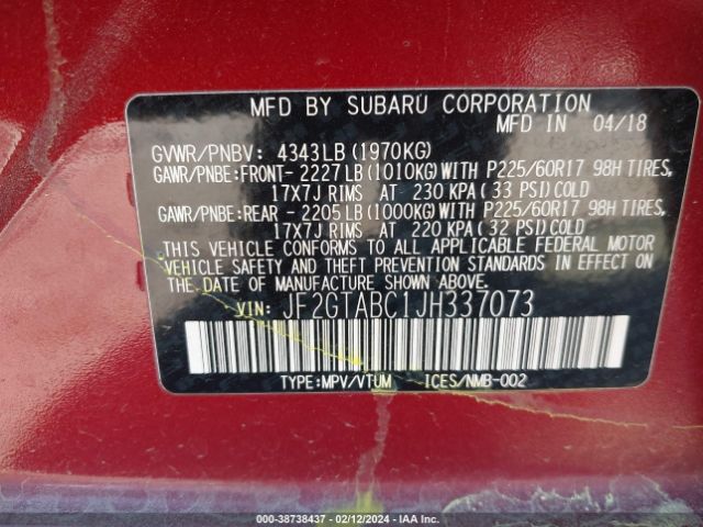 Photo 8 VIN: JF2GTABC1JH337073 - SUBARU CROSSTREK 