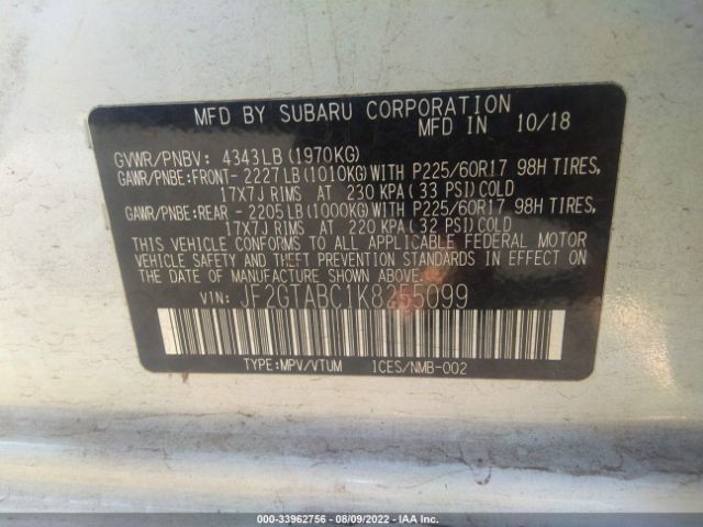 Photo 8 VIN: JF2GTABC1K8255099 - SUBARU CROSSTREK 