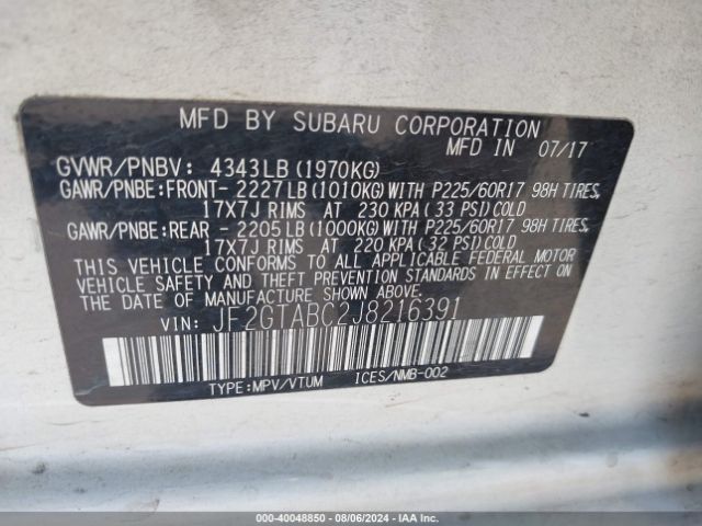 Photo 8 VIN: JF2GTABC2J8216391 - SUBARU CROSSTREK 