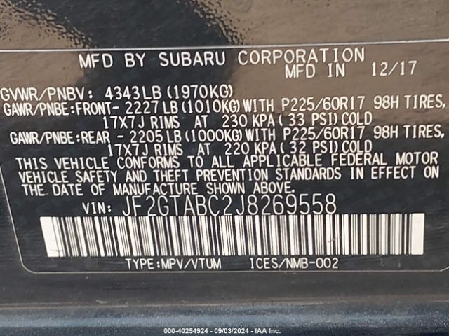 Photo 8 VIN: JF2GTABC2J8269558 - SUBARU CROSSTREK 