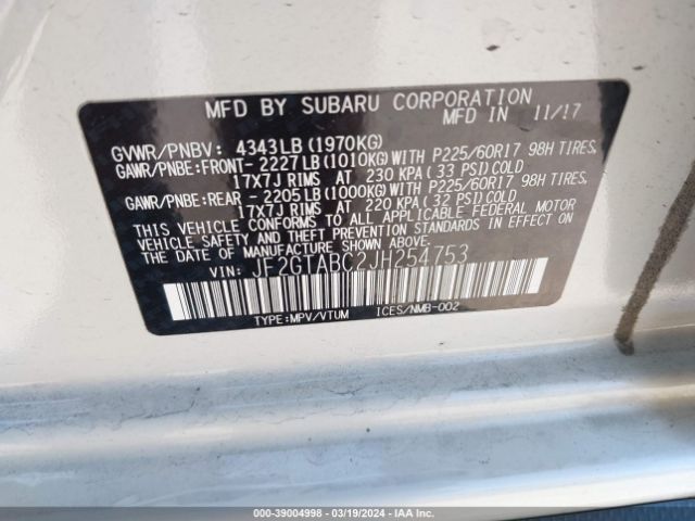 Photo 8 VIN: JF2GTABC2JH254753 - SUBARU CROSSTREK 