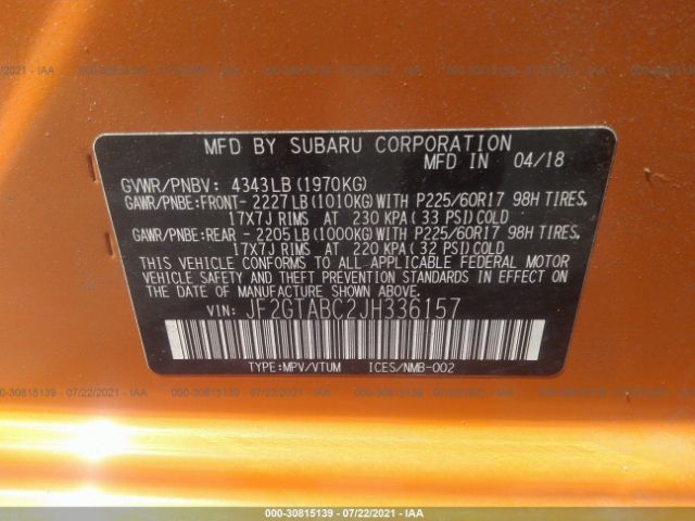 Photo 8 VIN: JF2GTABC2JH336157 - SUBARU CROSSTREK 