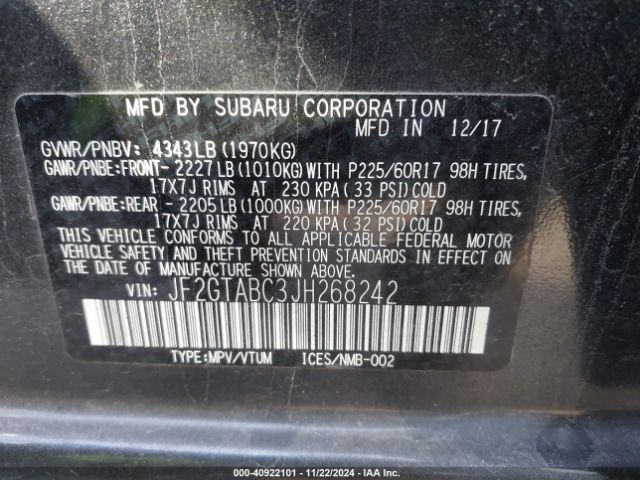 Photo 8 VIN: JF2GTABC3JH268242 - SUBARU CROSSTREK 