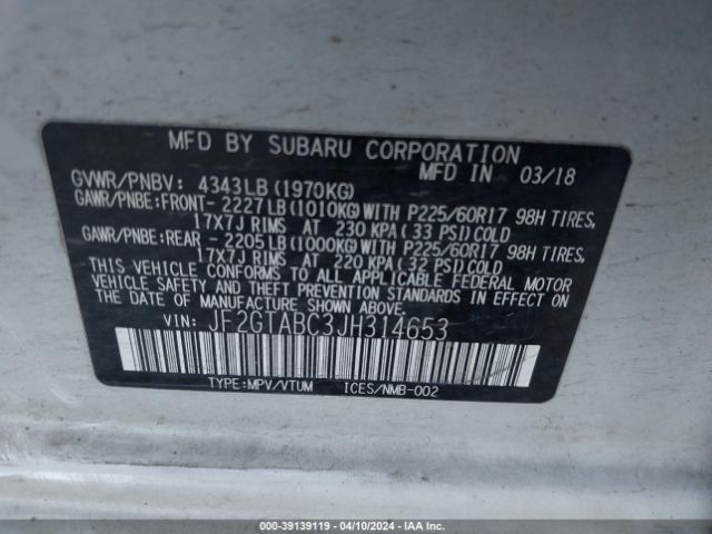 Photo 8 VIN: JF2GTABC3JH314653 - SUBARU CROSSTREK 