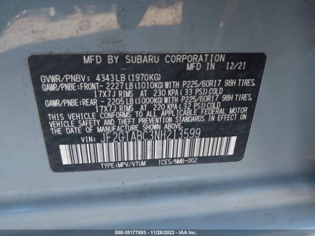 Photo 8 VIN: JF2GTABC3NH213599 - SUBARU CROSSTREK 