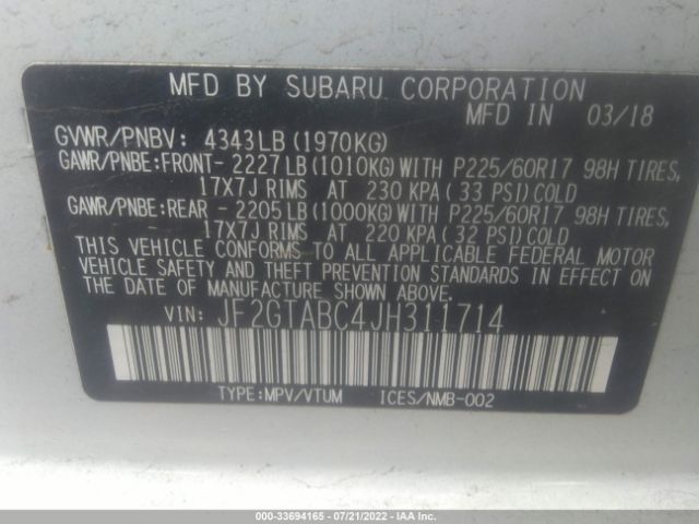 Photo 8 VIN: JF2GTABC4JH311714 - SUBARU CROSSTREK 