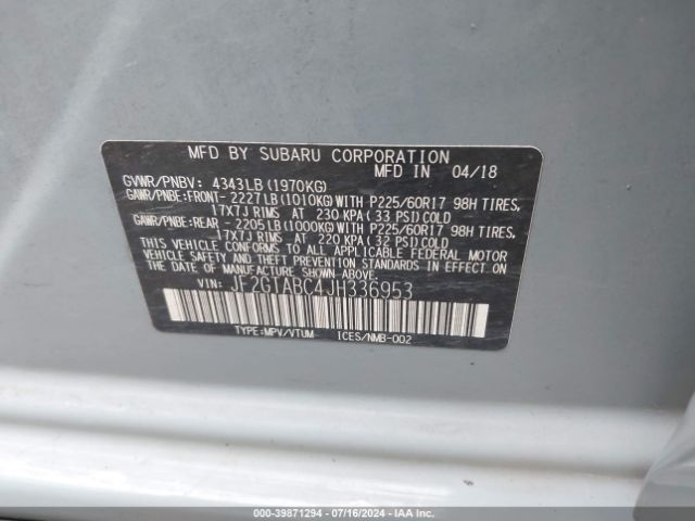 Photo 8 VIN: JF2GTABC4JH336953 - SUBARU CROSSTREK 