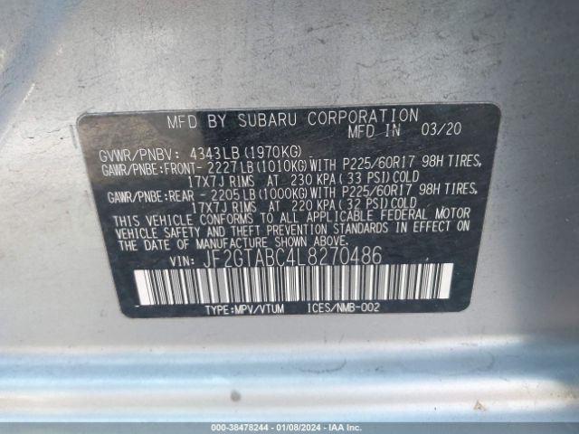 Photo 8 VIN: JF2GTABC4L8270486 - SUBARU CROSSTREK 