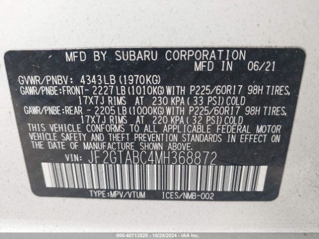 Photo 8 VIN: JF2GTABC4MH368872 - SUBARU CROSSTREK 