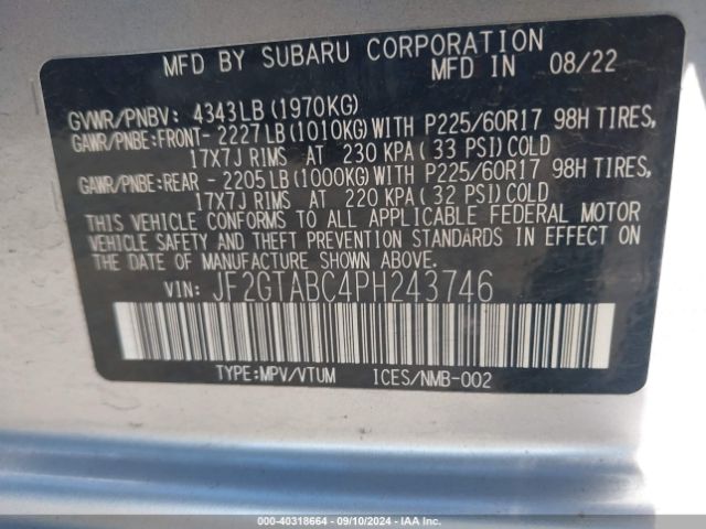 Photo 8 VIN: JF2GTABC4PH243746 - SUBARU CROSSTREK 