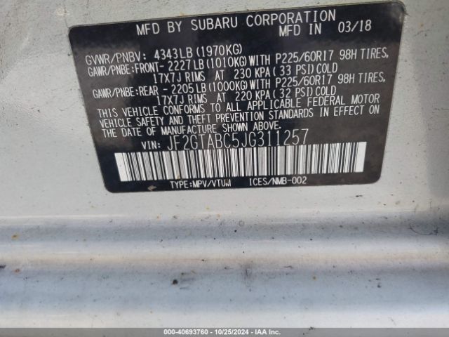 Photo 8 VIN: JF2GTABC5JG311257 - SUBARU CROSSTREK 