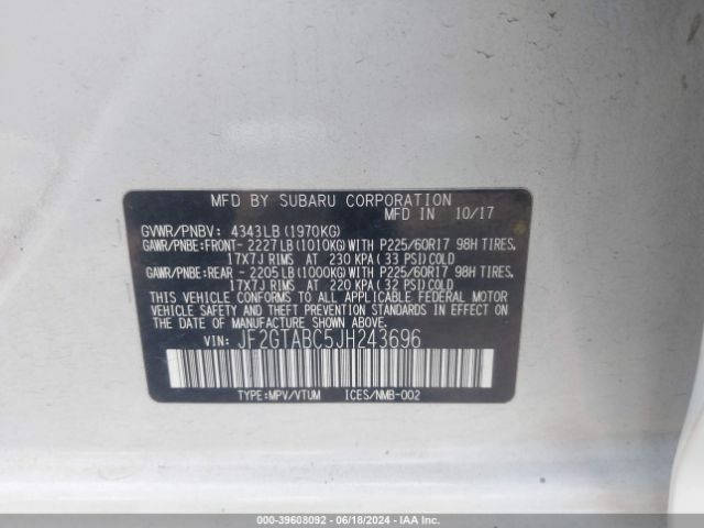 Photo 8 VIN: JF2GTABC5JH243696 - SUBARU CROSSTREK 