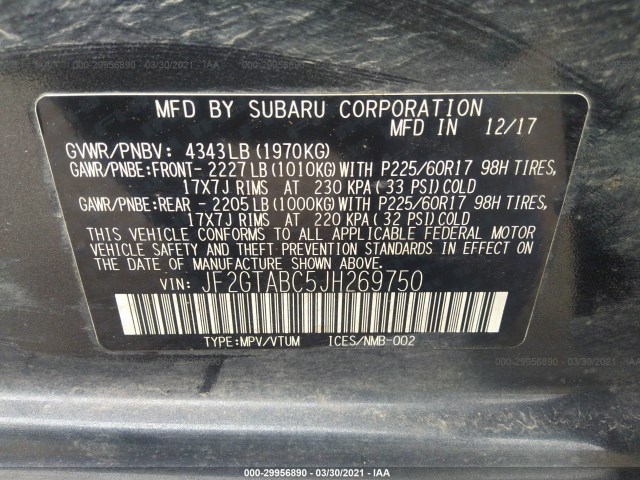 Photo 8 VIN: JF2GTABC5JH269750 - SUBARU CROSSTREK 