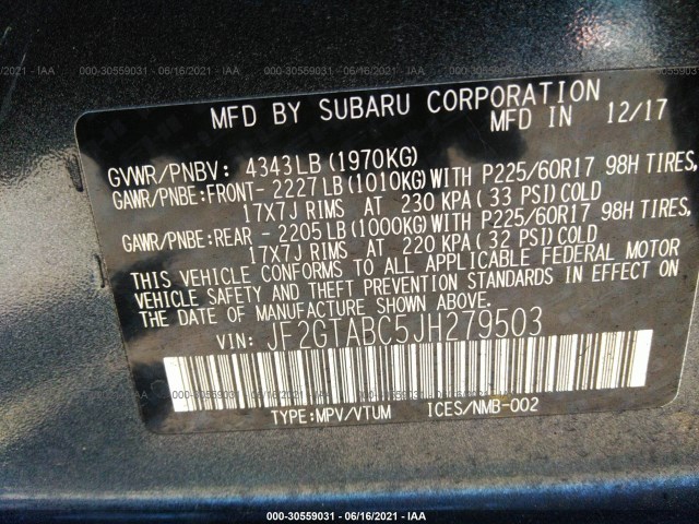 Photo 8 VIN: JF2GTABC5JH279503 - SUBARU CROSSTREK 