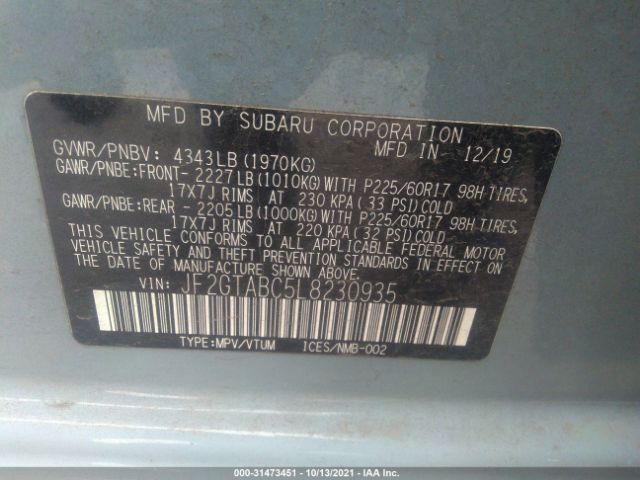 Photo 8 VIN: JF2GTABC5L8230935 - SUBARU CROSSTREK 