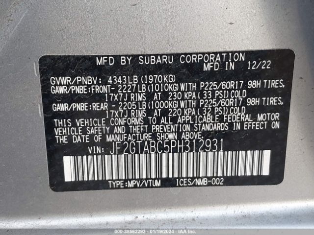 Photo 8 VIN: JF2GTABC5PH312931 - SUBARU CROSSTREK 