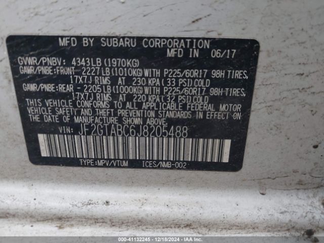 Photo 8 VIN: JF2GTABC6J8205488 - SUBARU CROSSTREK 