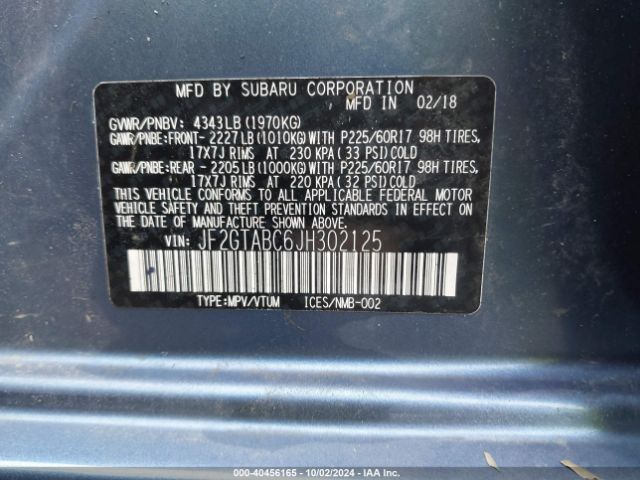 Photo 8 VIN: JF2GTABC6JH302125 - SUBARU CROSSTREK 