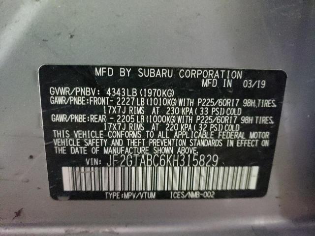 Photo 9 VIN: JF2GTABC6KH315829 - SUBARU CROSSTREK 