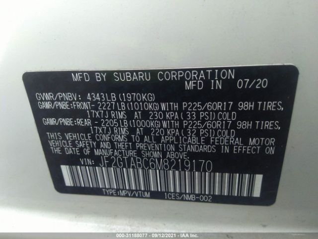 Photo 8 VIN: JF2GTABC6M8219170 - SUBARU CROSSTREK 