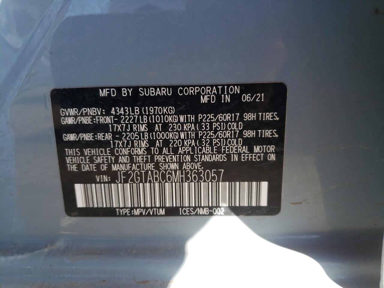 Photo 13 VIN: JF2GTABC6MH363057 - SUBARU CROSSTREK 