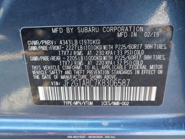 Photo 8 VIN: JF2GTABC7K8306587 - SUBARU CROSSTREK 