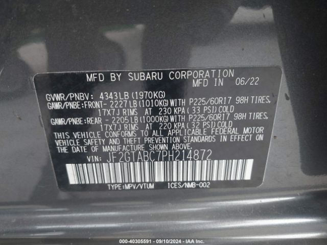 Photo 8 VIN: JF2GTABC7PH214872 - SUBARU CROSSTREK 