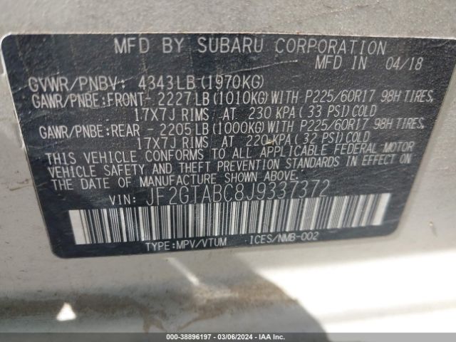 Photo 8 VIN: JF2GTABC8J9337372 - SUBARU CROSSTREK 