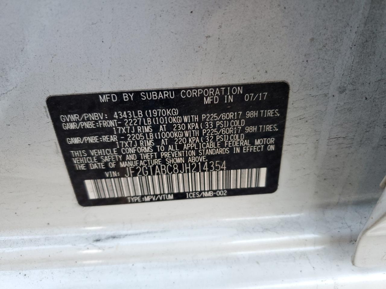 Photo 11 VIN: JF2GTABC8JH214354 - SUBARU CROSSTREK 