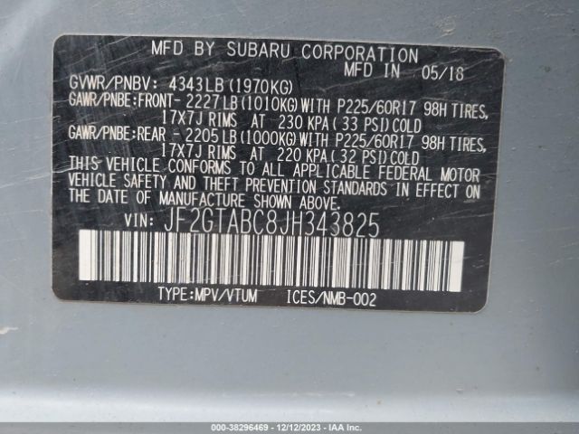 Photo 8 VIN: JF2GTABC8JH343825 - SUBARU CROSSTREK 