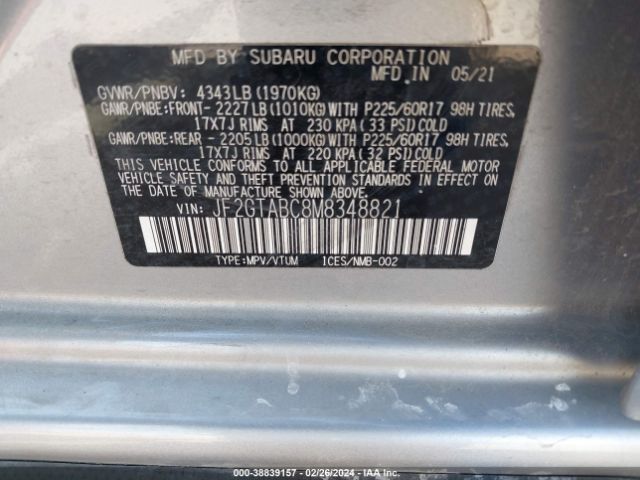 Photo 8 VIN: JF2GTABC8M8348821 - SUBARU CROSSTREK 