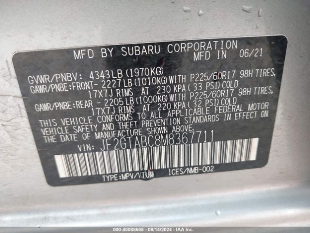 Photo 8 VIN: JF2GTABC8M8367711 - SUBARU CROSSTREK 