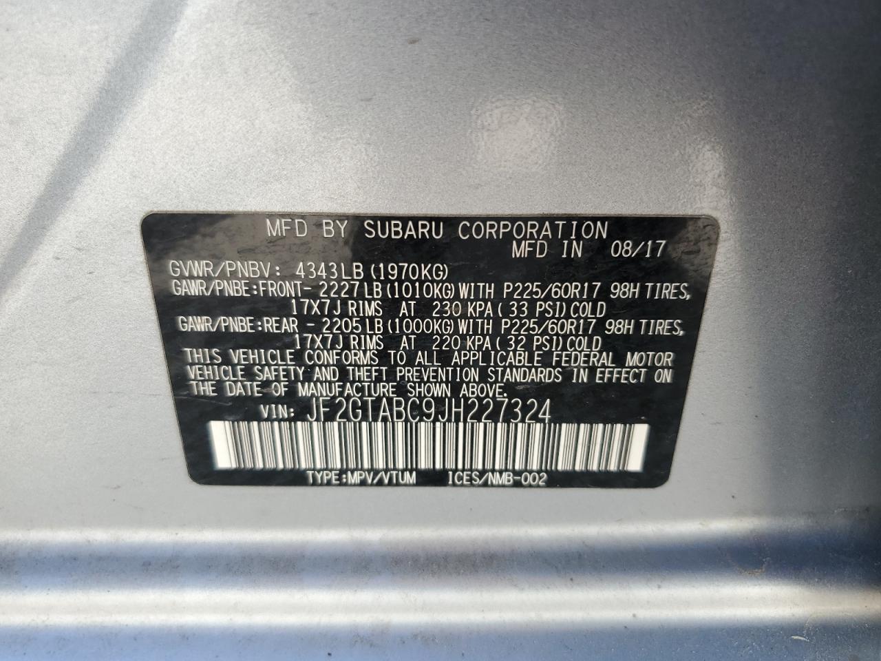 Photo 12 VIN: JF2GTABC9JH227324 - SUBARU CROSSTREK 