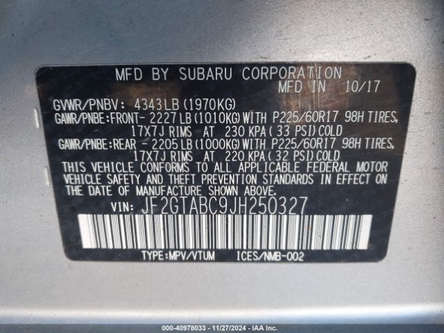 Photo 8 VIN: JF2GTABC9JH250327 - SUBARU CROSSTREK 