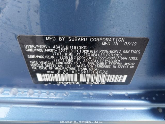 Photo 8 VIN: JF2GTABC9KH364524 - SUBARU CROSSTREK 