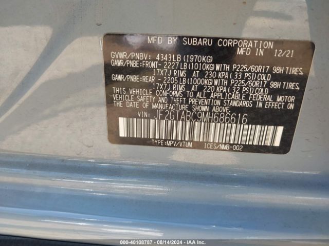 Photo 8 VIN: JF2GTABC9MH686616 - SUBARU CROSSTREK 