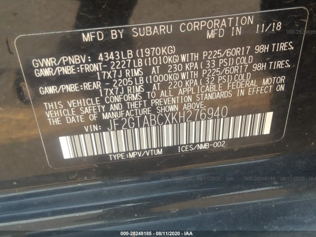 Photo 8 VIN: JF2GTABCXKH276940 - SUBARU CROSSTREK 