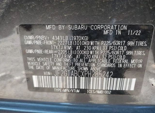 Photo 8 VIN: JF2GTABCXPH285242 - SUBARU CROSSTREK 