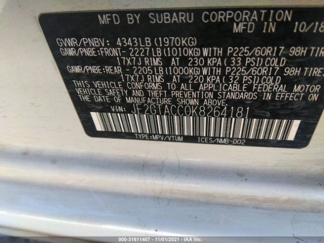 Photo 8 VIN: JF2GTACC0K8264181 - SUBARU CROSSTREK 