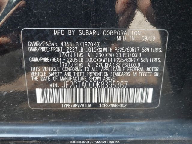 Photo 8 VIN: JF2GTACC0K8395367 - SUBARU CROSSTREK 