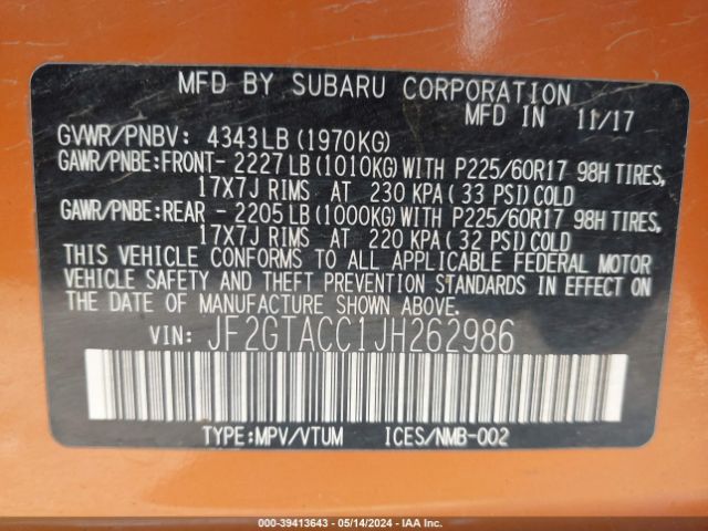 Photo 8 VIN: JF2GTACC1JH262986 - SUBARU CROSSTREK 