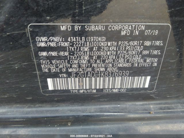 Photo 8 VIN: JF2GTACC1K8376939 - SUBARU CROSSTREK 