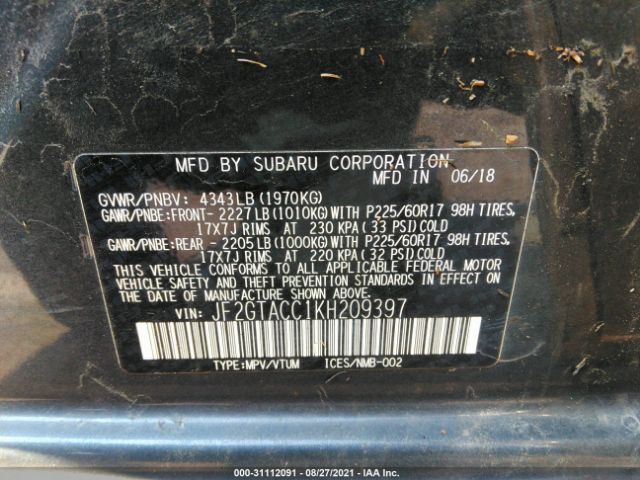 Photo 8 VIN: JF2GTACC1KH209397 - SUBARU CROSSTREK 