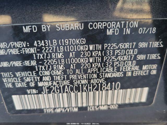 Photo 8 VIN: JF2GTACC1KH218410 - SUBARU CROSSTREK 