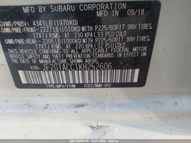 Photo 8 VIN: JF2GTACC1KH252606 - SUBARU CROSSTREK 