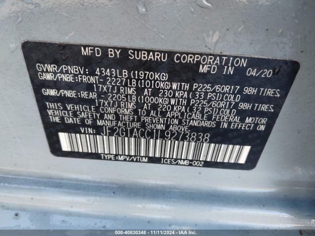 Photo 8 VIN: JF2GTACC1L9273838 - SUBARU CROSSTREK 