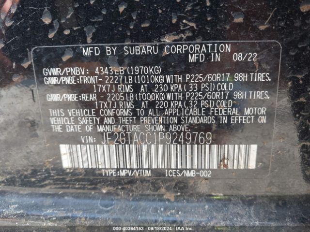 Photo 8 VIN: JF2GTACC1P9249769 - SUBARU CROSSTREK 