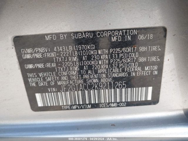 Photo 8 VIN: JF2GTACC2K9211265 - SUBARU CROSSTREK 