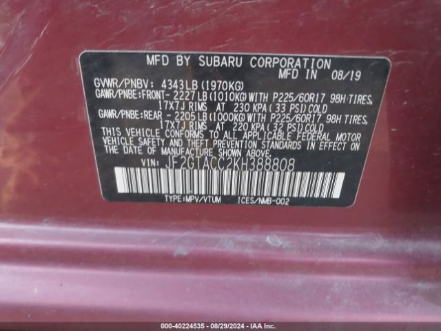 Photo 8 VIN: JF2GTACC2KH388808 - SUBARU CROSSTREK 