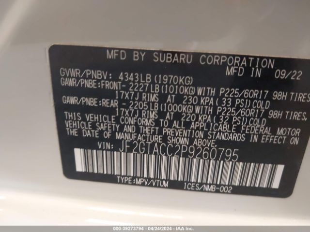 Photo 8 VIN: JF2GTACC2P9260795 - SUBARU CROSSTREK 